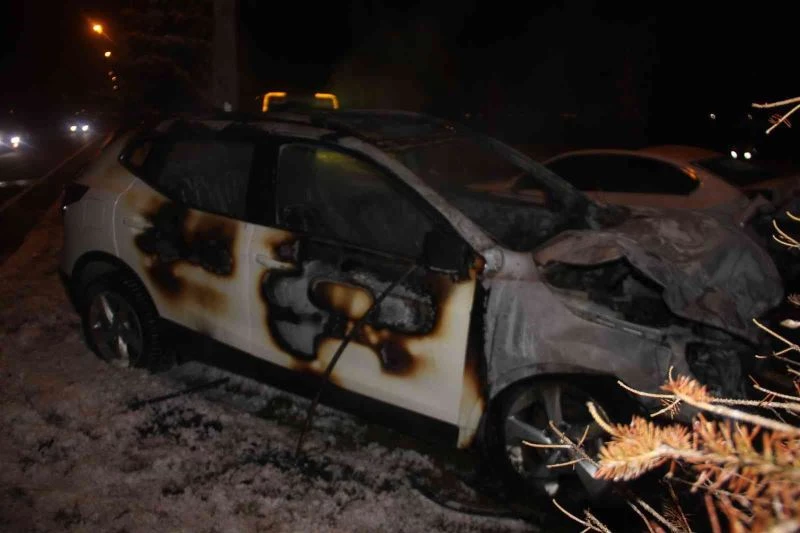Buzlanan yoldaki feci kazada araç yanarak kül oldu
