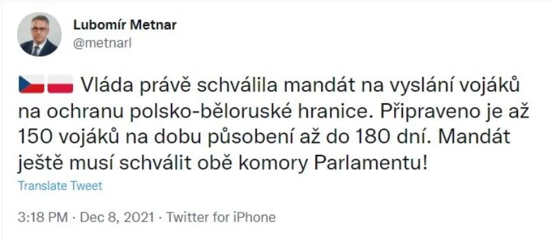 Çekya hükümeti, Polonya-Belarus sınırına asker gönderiyor
