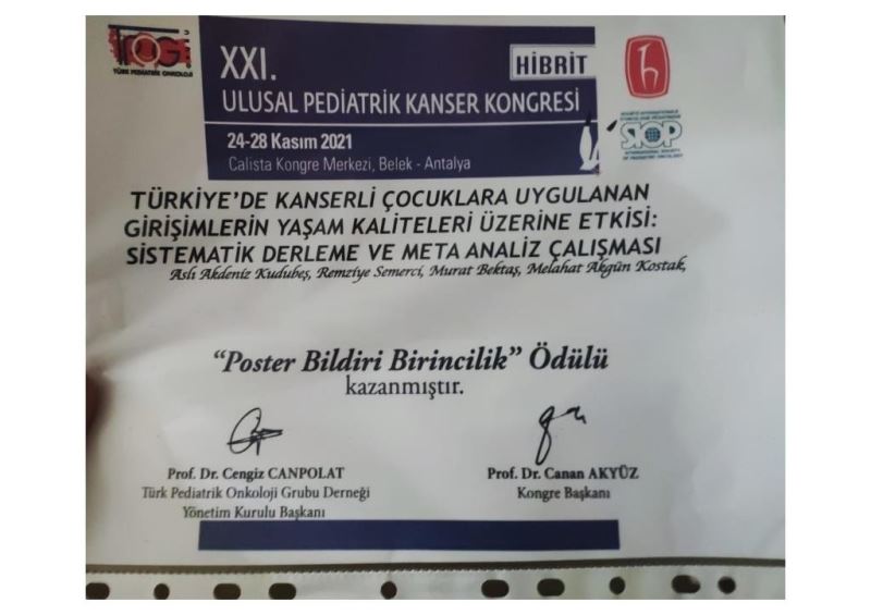 BŞEÜ Bölüm Başkanı Kudubeş, ’Poster Bildiri Birincilik’ ödülüne layık görüldü
