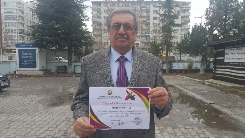 Eskişehirli şair yazar Ahmet Urfalı’ya Azerbaycan’dan ‘teşekkürname’ ödülü
