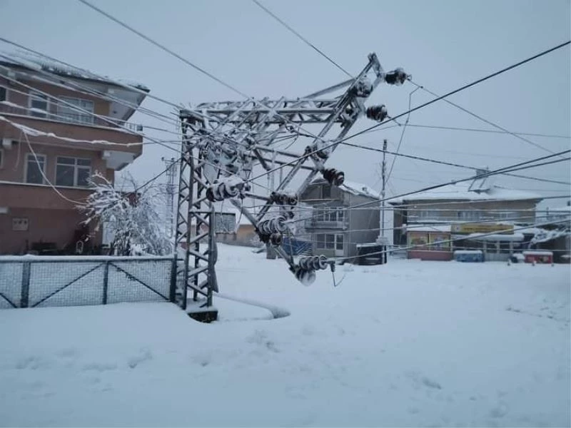 Kar yağışı elektrik direklerini devirdi
