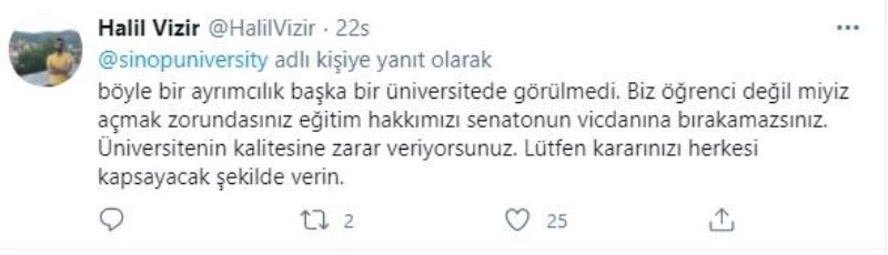 Sinop’ta üniversitenin yüz yüze eğitim anketi öğrencilerden tepki çekti
