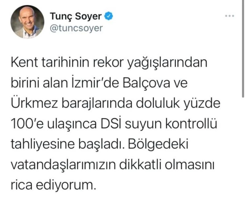 İzmir’de doluluk oranı yüzde 100’e ulaşan barajlarda tahliye işlemi
