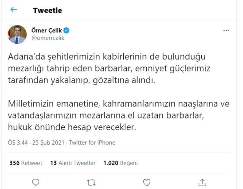 Ömer Çelik: “Mezarlara el uzatanlar hukuk önünde hesap verecek”
