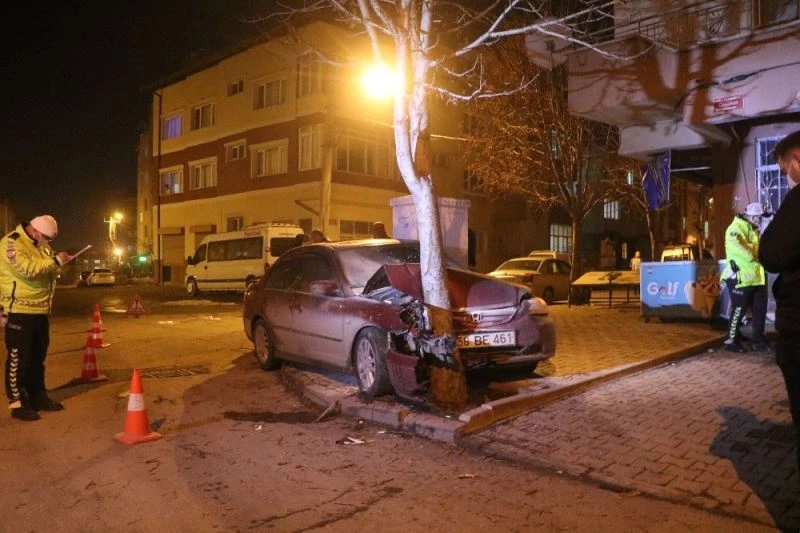 Otomobil hurdaya döndü, ağaç yerinden bile oynamadı
