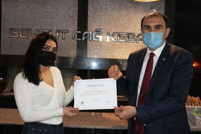 ESOB’dan Beyrut Cağ Kebap salonuna teşekkür belgesi
