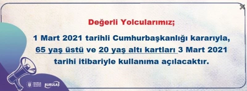 BURULAŞ’tan, 65 yaş üstü ve 20 yaş altı açıklaması
