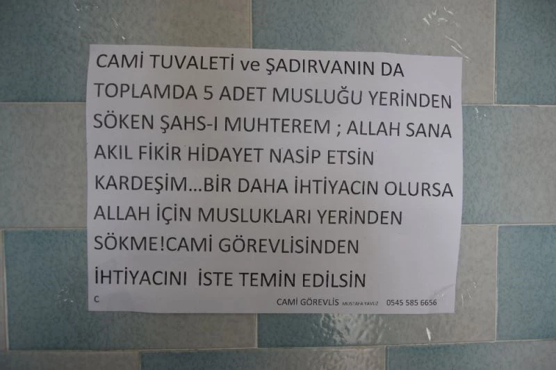 Muslukları çalan hırsızlara imamdan sitem dolu not: 