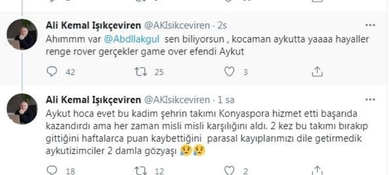 Konyasporlu yöneticiden tepki çeken Kocaman paylaşımı
