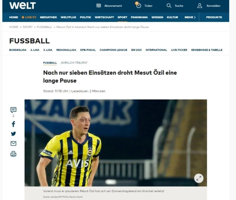 Mesut Özil’in sakatlığı dünya basınında
