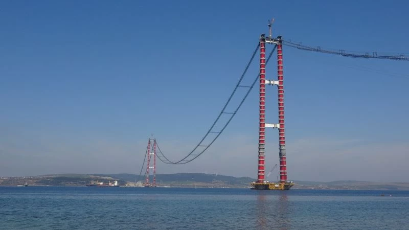 (Özel) 1915 Çanakkale Köprüsü’nde ana kabloların montajı tüm hızıyla devam ediyor
