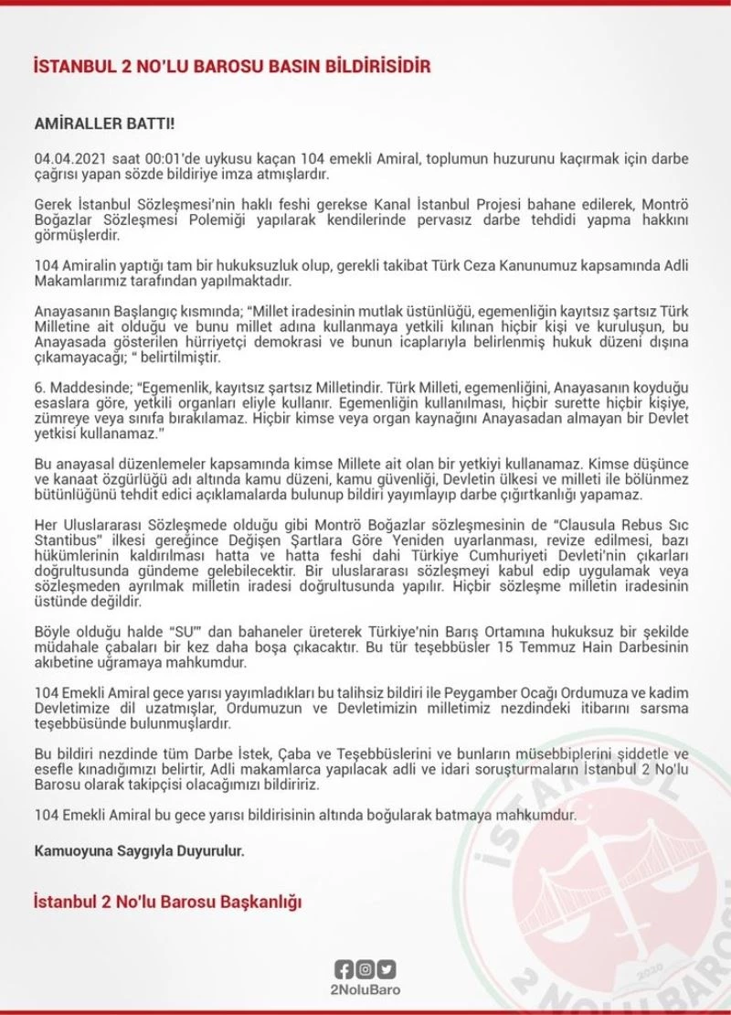 İstanbul 2 No’lu Barosu: 