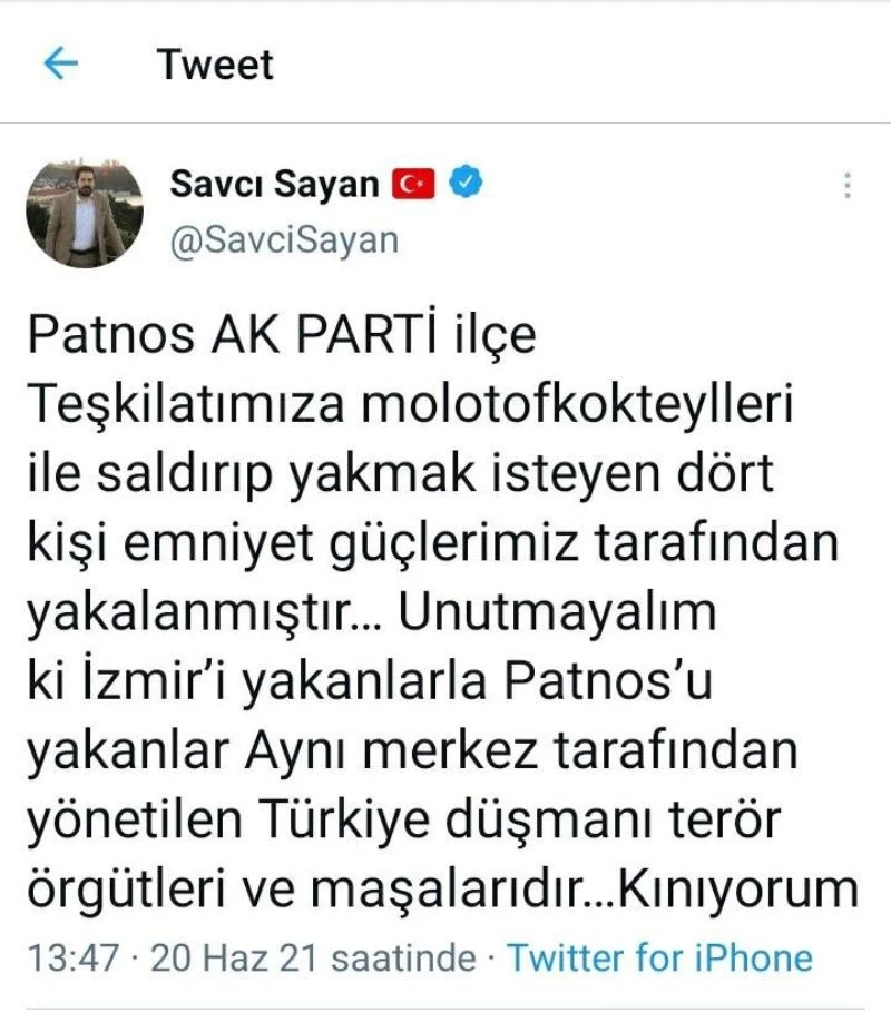 Patnos’ta AK Parti’ye molotoflu saldırı düzenlemek isteyen 4 kişi gözaltına alındı
