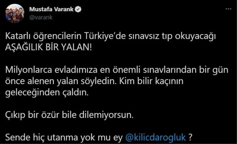 Bakan Varank: “Katarlı öğrencilerin Türkiye’de sınavsız tıp okuyacağı aşağılık bir yalan”
