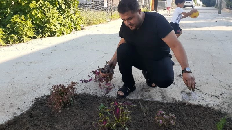 Tepki için yapılmayan yola çiçek dikti
