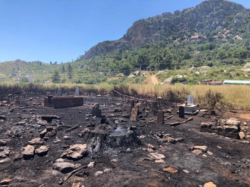 Araçta çıkan yangın makilik alanı ve mezarlıkları küle çevirdi

