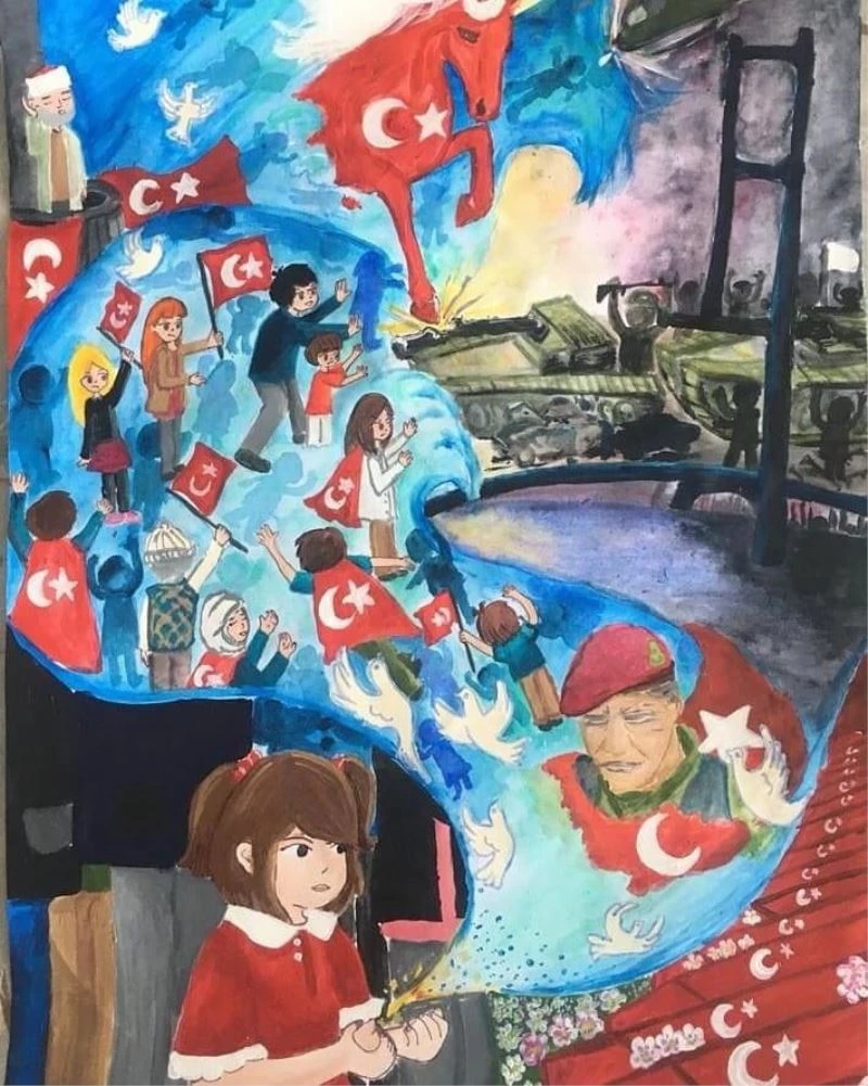 Alanyalı  öğrenci 15 Temmuz resim yarışmasında Türkiye üçüncüsü oldu
