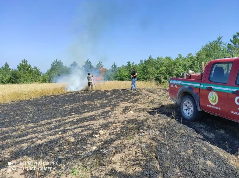 Ses bombasından çıkan alevler tarım arazisini küle çevirdi
