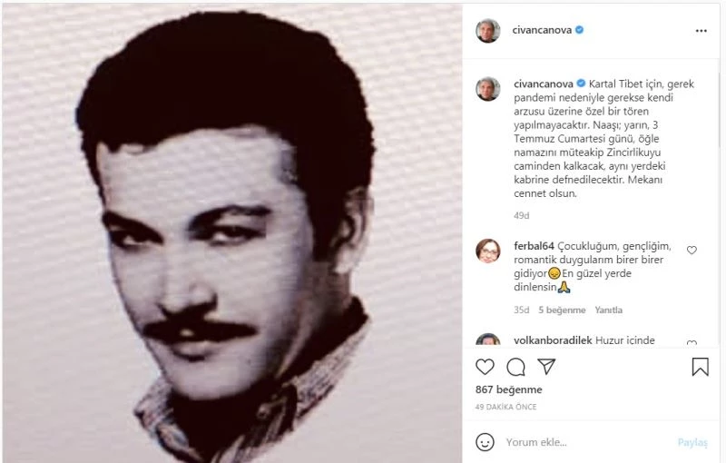 Ünlü Yeşilçam oyuncusu Kartal Tibet’in cenaze detayları belli oldu
