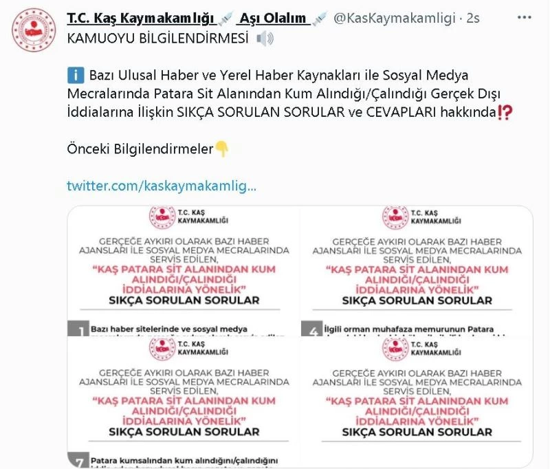Kaş Kaymakamlığı ’Patara’dan Kum Çalındı’ iddialarını yalanladı

