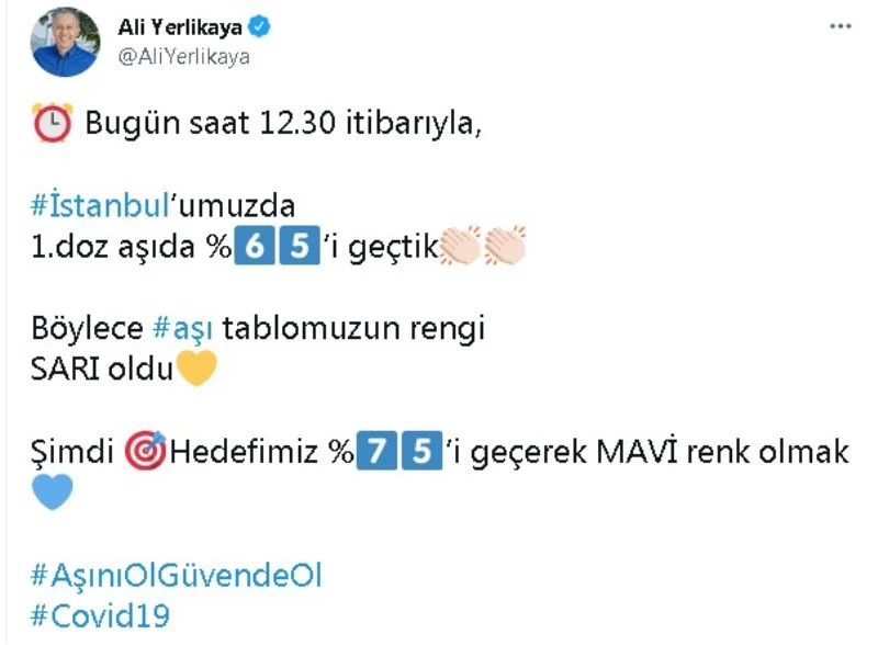 İstanbul’un aşı tablosu rengi sarı oldu
