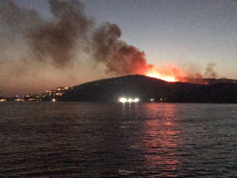 Muğla’da yangın söndürme çalışmaları sürüyor, alevler geceyi aydınlatıyor
