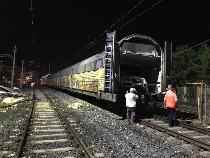 Elektrik direkleri tren vagonlarının üstüne devrildi
