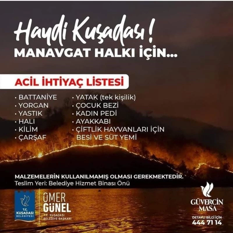 Kuşadası Belediyesi, yangınzedeler için yardım kampanyası başlattı
