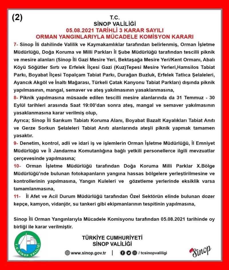 Sinop’ta mangala saat kısıtlaması
