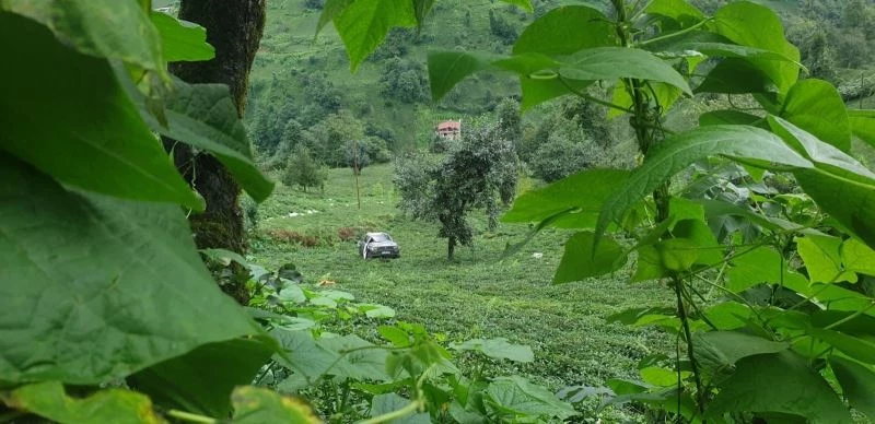 Kamyonet çay bahçesine yuvarlandı, 150 metre yuvarlanan araçtakilerin burnu bile kanamadı
