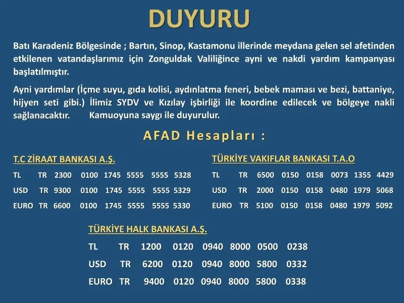 Zonguldak Valiliği sel afeti nedeniyle yardım kampanyası başlattı
