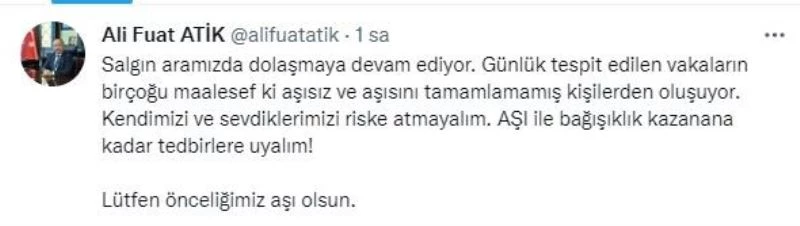 Vali Atik’ten sosyal çağrı; “Aşı gücünüze güç katar