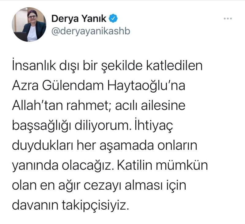 Bakan Yanık’tan Azra Gülendam Haytaoğlu açıklaması
