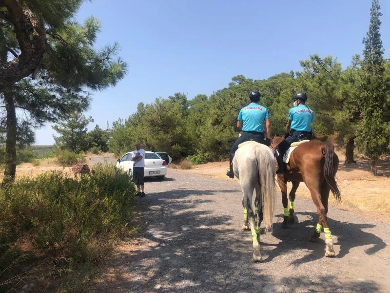 Orman yangınlarına karşı atlı jandarmalar iş başında
