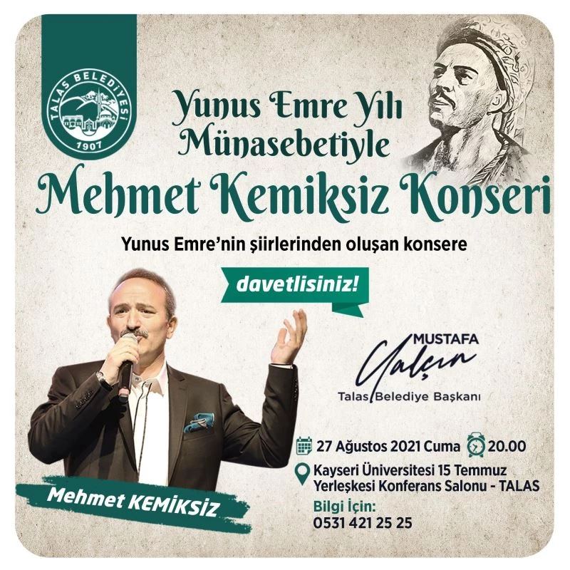 Talas’ta Mehmet Kemiksiz konseri
