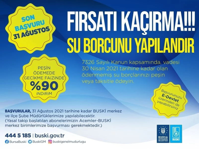 BUSKİ borçlarını yapılandırmada son gün 31 Ağustos
