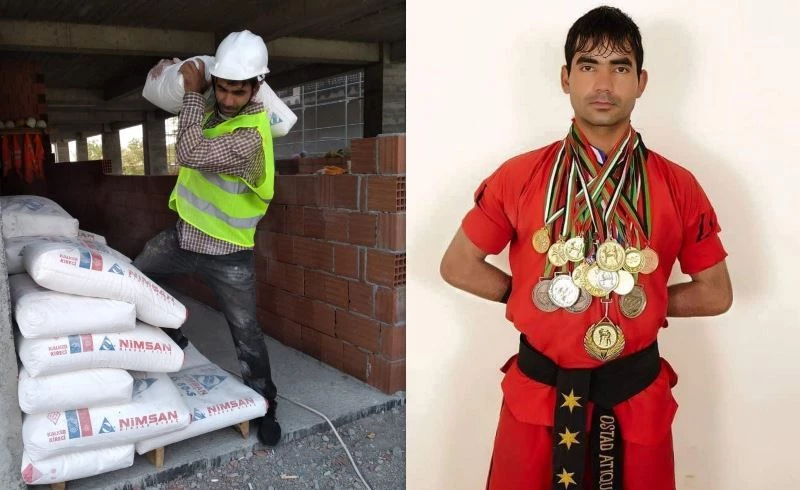 (Özel haber) Afganistan’ın kick boks şampiyonu, Erzincan’da inşaatlarda çalışarak geçimini sürdürüyor
