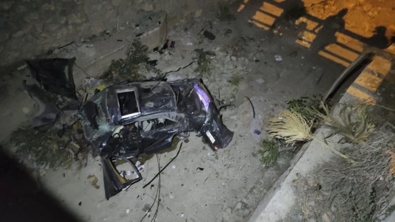 Ağaçları deviren otomobil ikiye bölündü
