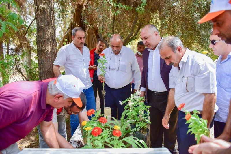 Feyyaz Soylu, şehitlerin kabirlerini süs bitkileriyle donattı
