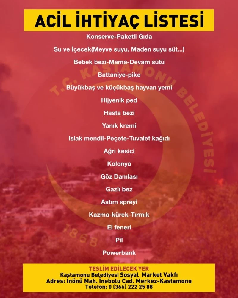 Kastamonu Belediyesi’nden yangınzedelere destek kampanyası
