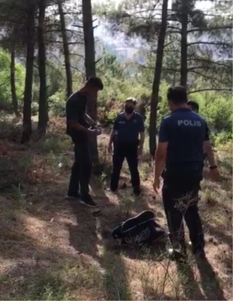 Orman yangını şüphelisi, başka bir ormanda yine tiner şişesiyle yakalandı
