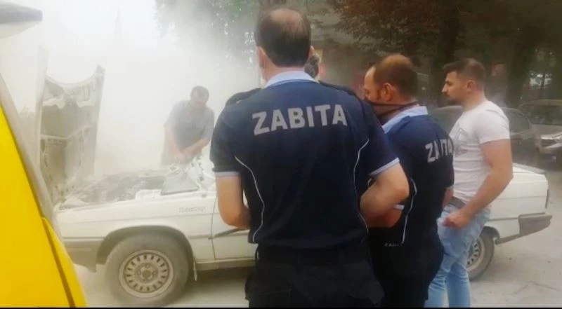 Zabıtanın dikkati aracı yanmaktan kurtardı
