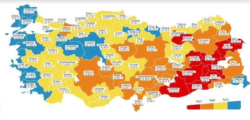 Bayburt aşılamada düşük iller arasında yer alarak kırmızı renkte kaldı
