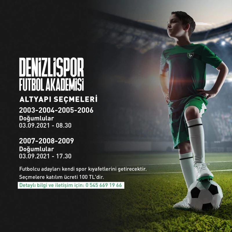 Denizlispor, altyapı oyuncu seçmelerinin tarihini açıkladı.
