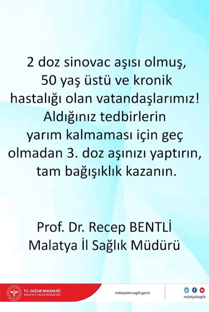 Pandemide 50 yaş üstü ve kronik hastalığı olanlara 3.aşı önerisi
