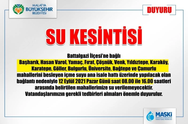 Malatya’da su kesintileri uygulanacak
