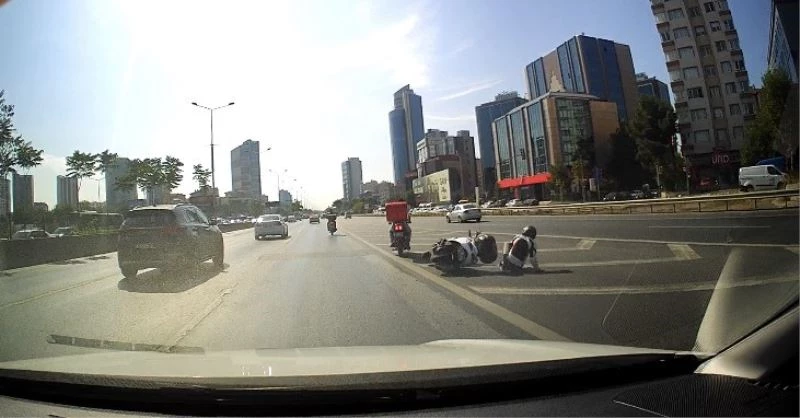  E-5’te motosikletin halatla çekildiği tehlikeli yolculuk kamerada
