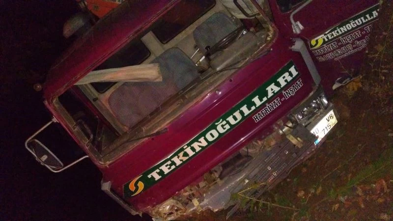 Camdan fırlayıp uçuruma düşen kamyon sürücüsü kurtarıldı