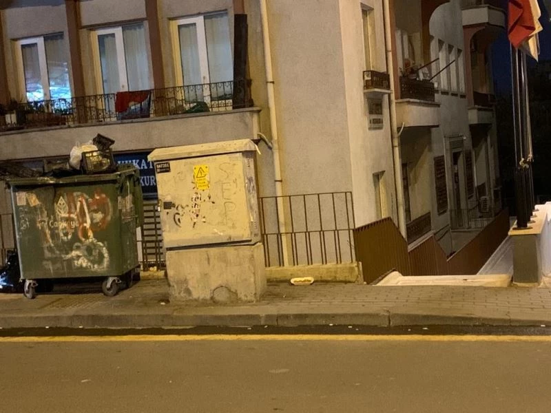 Ankara’da görme engelli şeridinin üzerinde duran çöp konteyneri geçişleri engelliyor
