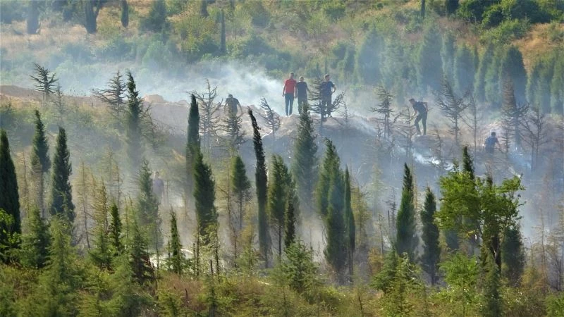 Polis ekipleri ellerinde küreklerle yangın söndürdü
